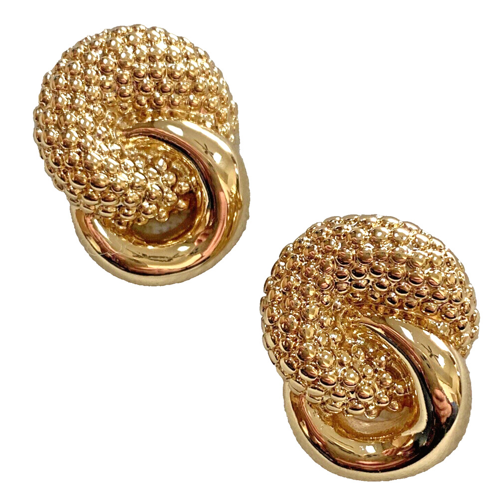 Chunky Goldtone Pierced Earrings classic 1980’s textured Boss Lady style jewelry - Picture 6 of 6